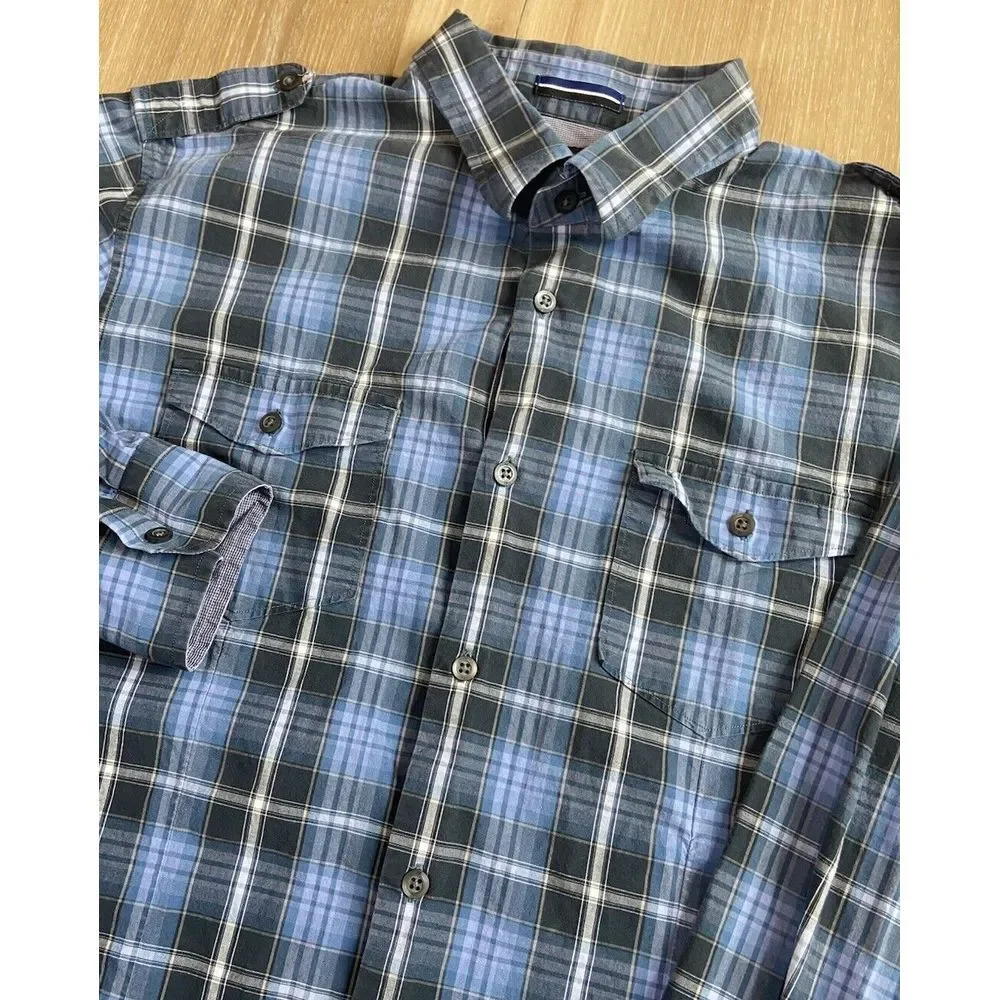 Banana Republic Mens‎ Button Up Long Sleeve Shirts Blue Check - Set Of 2 - Large